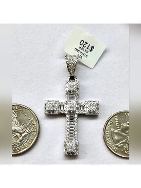 Elegant 925 Silver Cross Pendant with Sparkling CZ & Multi-Gemstone Detail
